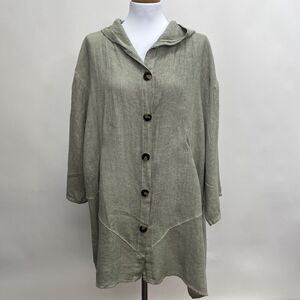 Women's Lagenlook Top Size 1X 2X 3X Olive green 100% Linen Hooded Hoodie